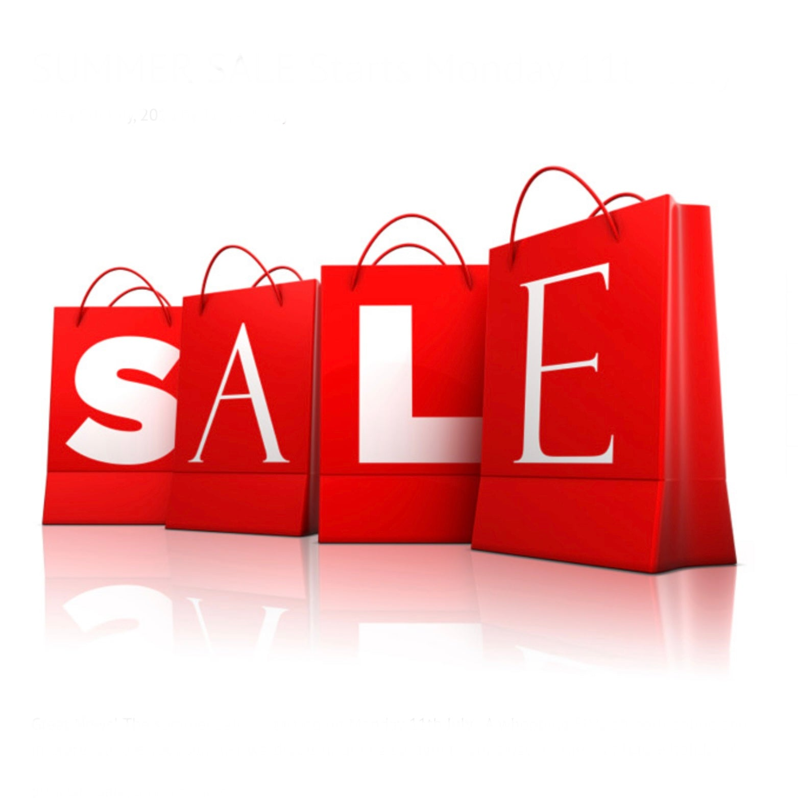 Get Upto 50% Off - Red shopping bags with SALE signs for a summer sale event.