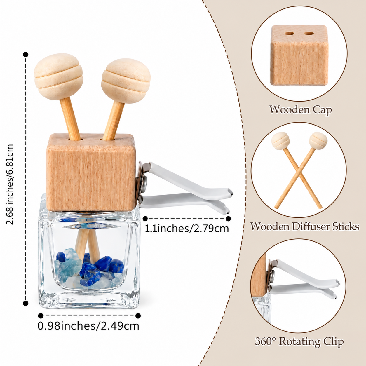 Gemstone Car Reed Diffuser 8ml | Crystal Car Air Freshener