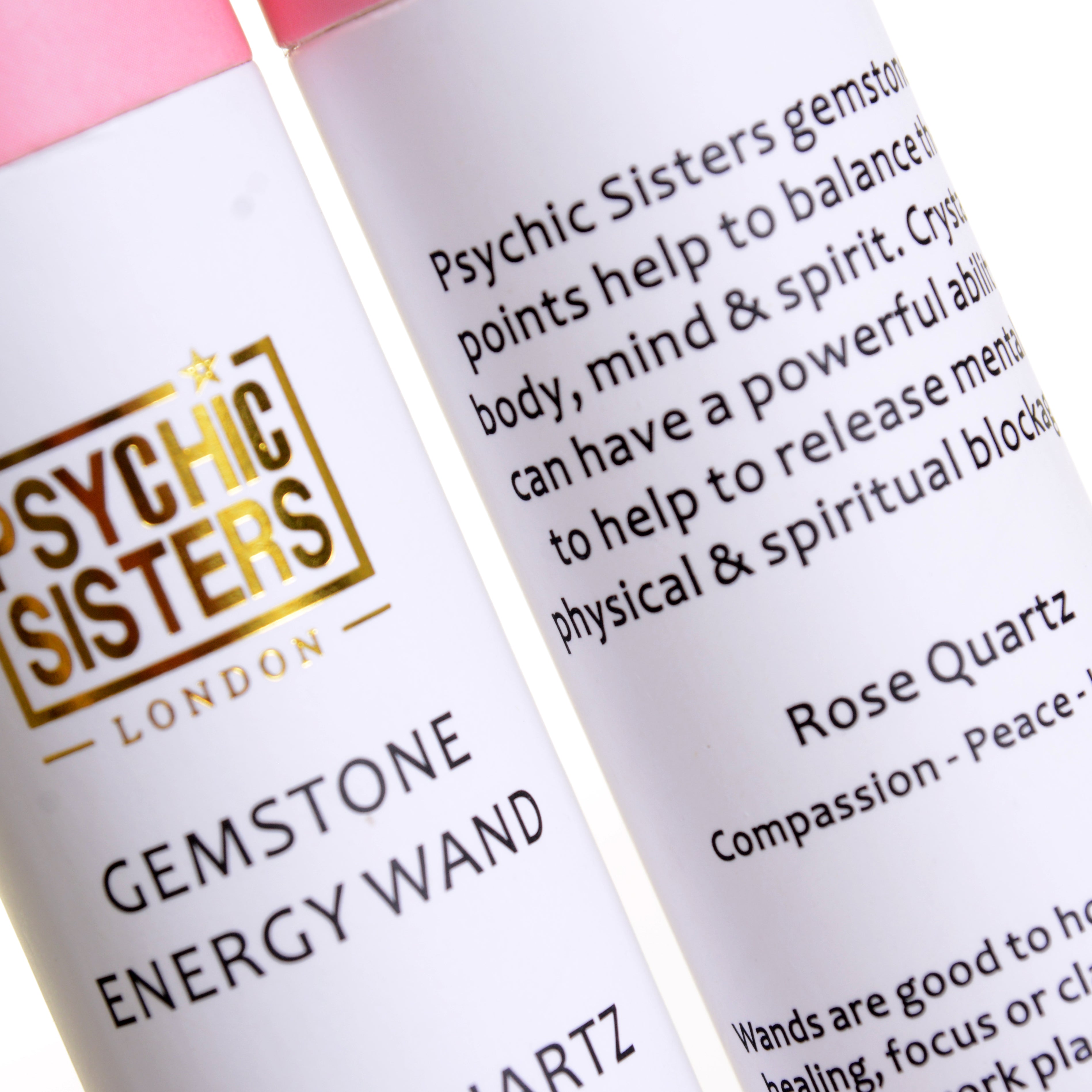 Rose Quartz Point from Psychic Sisters Gemstone Energy Wand, promotes balance of body, mind & spirit.