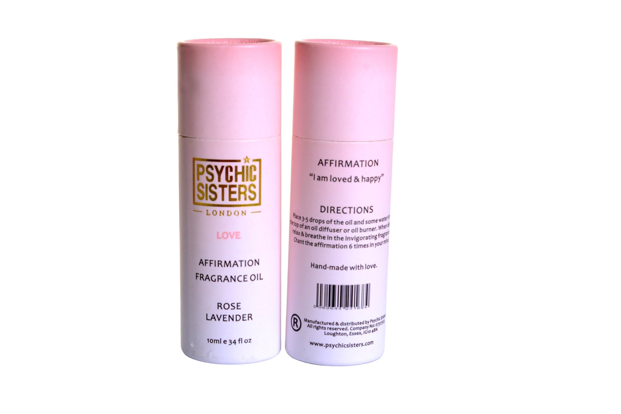 LOVE OIL by Psychic Sisters, a rose lavender fragrance oil with affirmation for love and happiness.