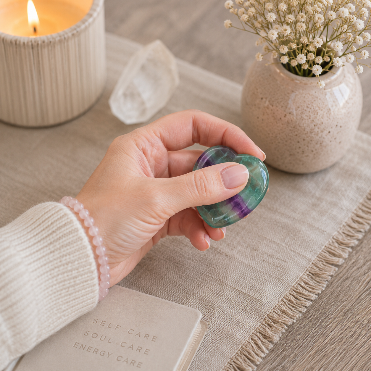 Fluorite Heart Worry Stone