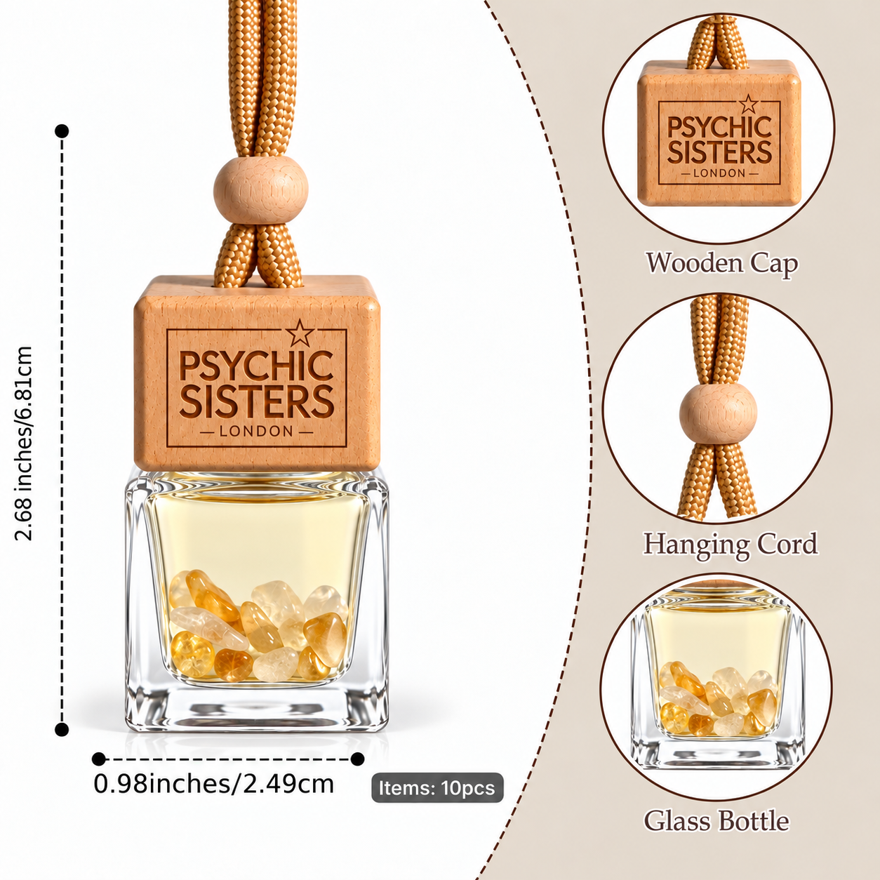 Gemstone Hanging Travel Reed Diffuser 8ml | Psychic Sisters