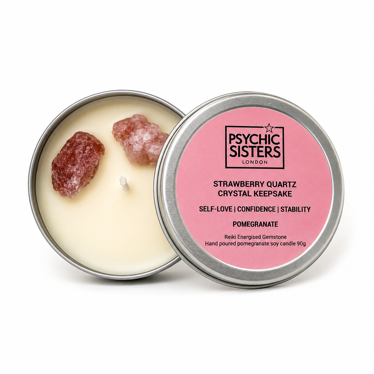 Blue Celestite Tin Candle – Bergamot Scented Crystal Candle