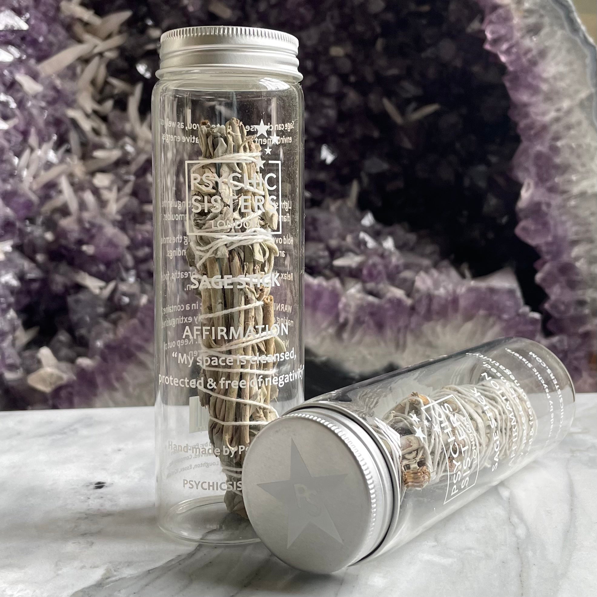 Packaged Psychic Sisters sage sticks designed for cleansing and protecting your energy and environment.