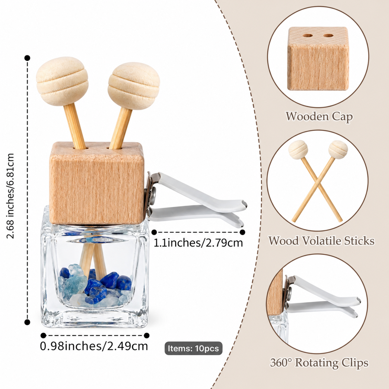 Gemstone Car Reed Diffuser 8ml – Crystal Car Air Freshener