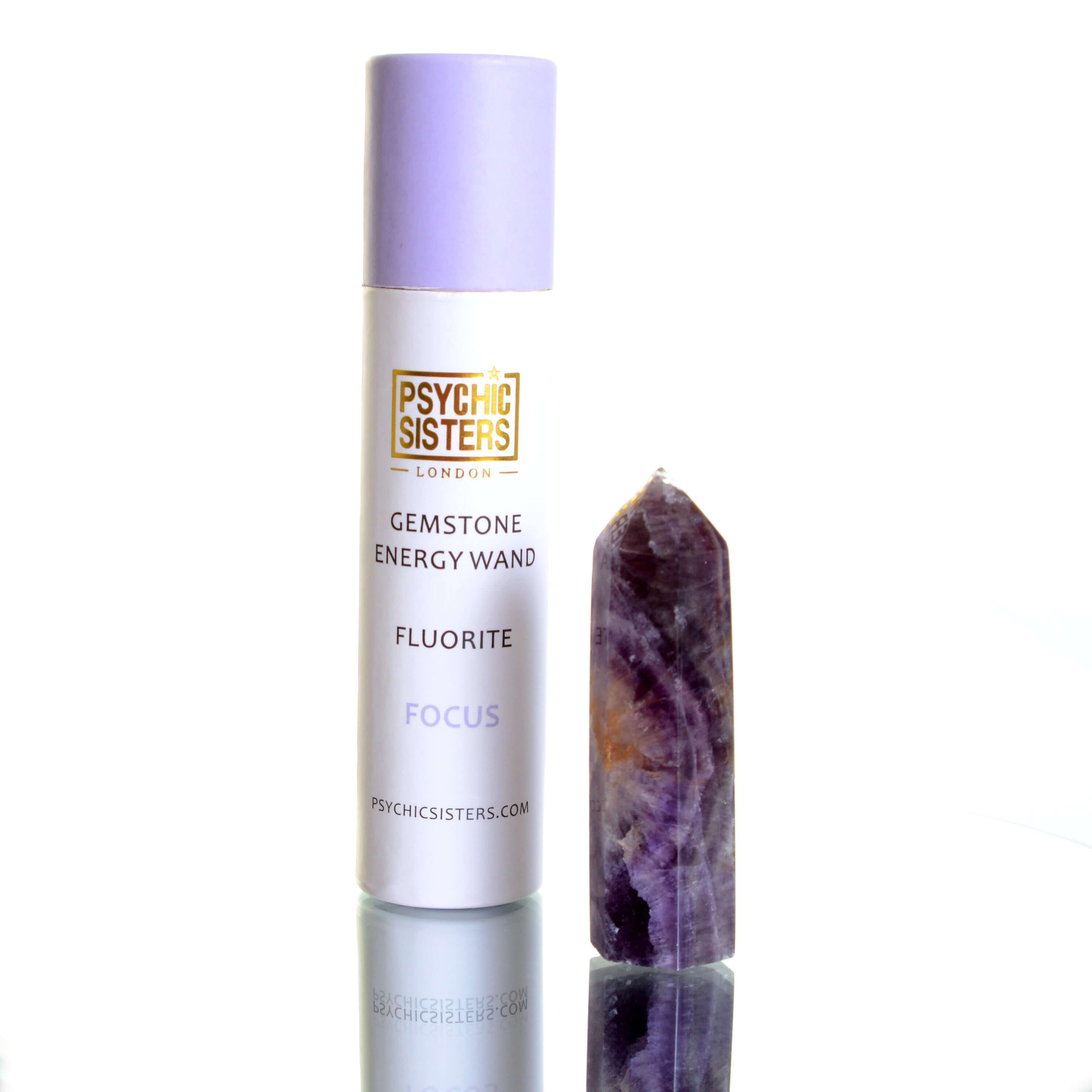 Fluorite Point and Gemstone Energy Wand by Psychic Sisters for focus and mental clarity.