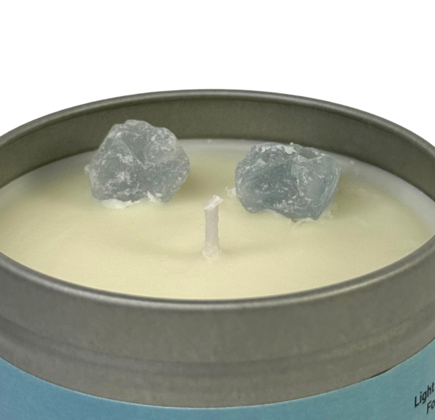Blue Celestite Tin Candle