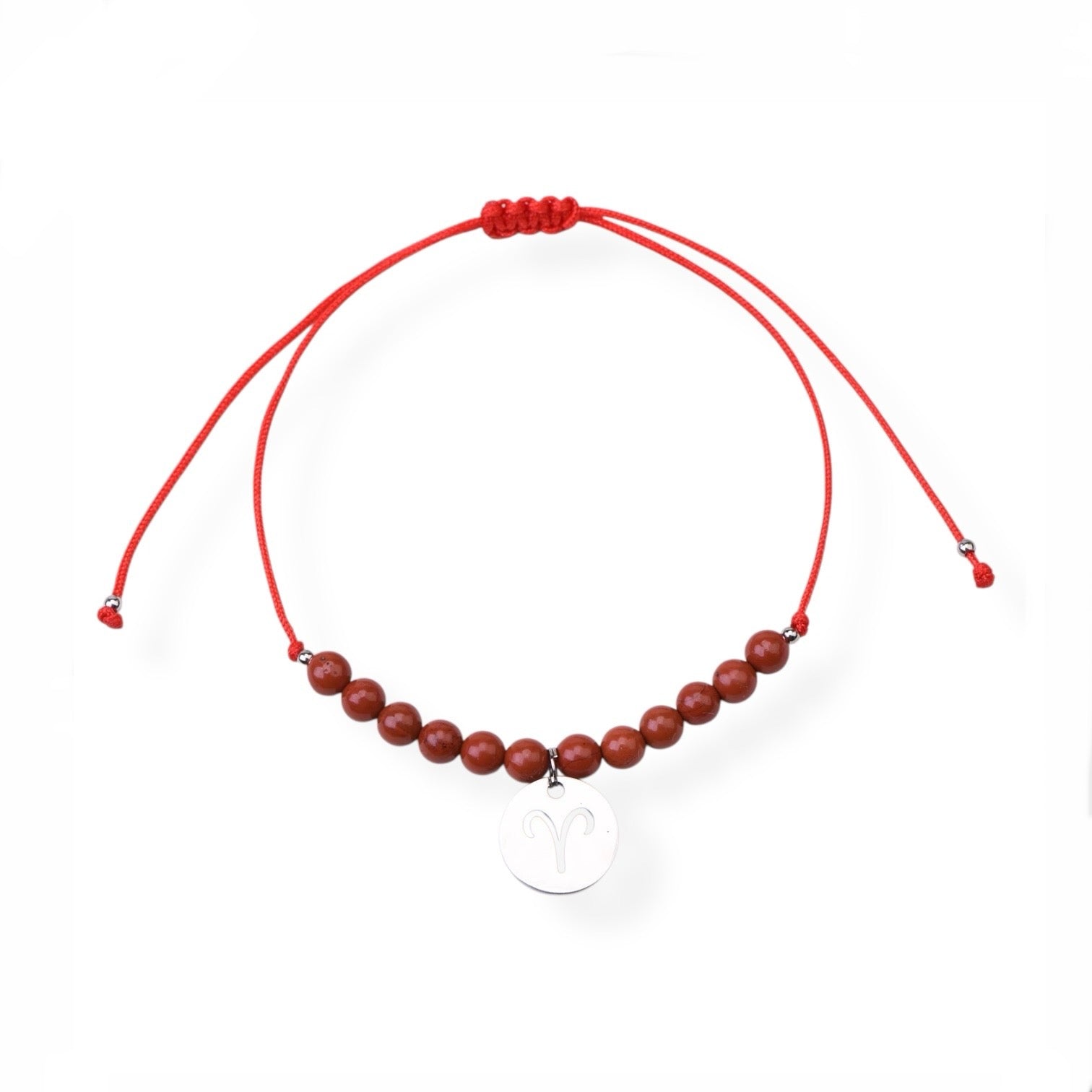 Psychic Sisters Zodiac Red beaded bracelet with a silver charm on a white background