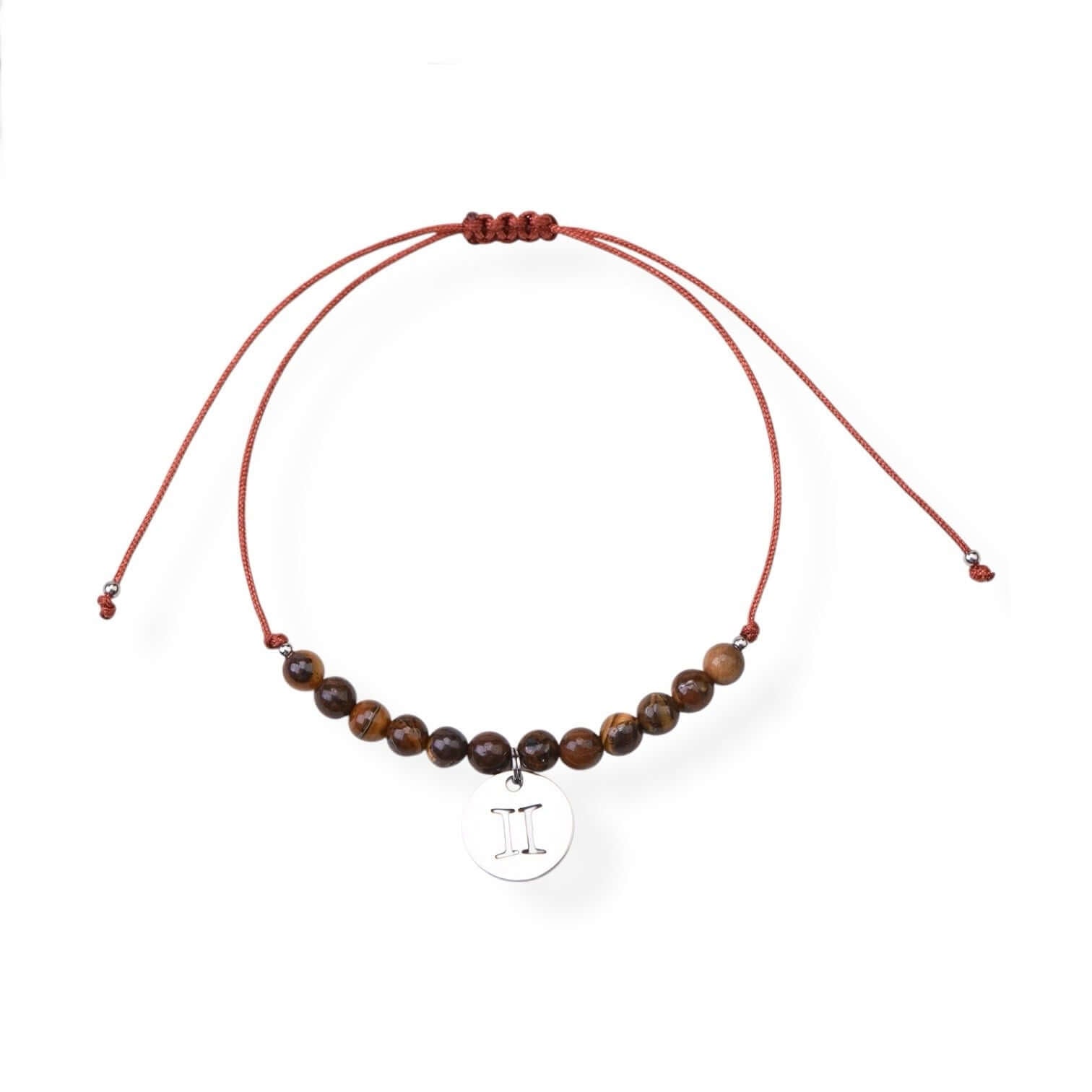 Gemini Tigers Eye Bracelet with Tiger's Eye beads and zodiac charm for Geminis born May 21 – June 20.