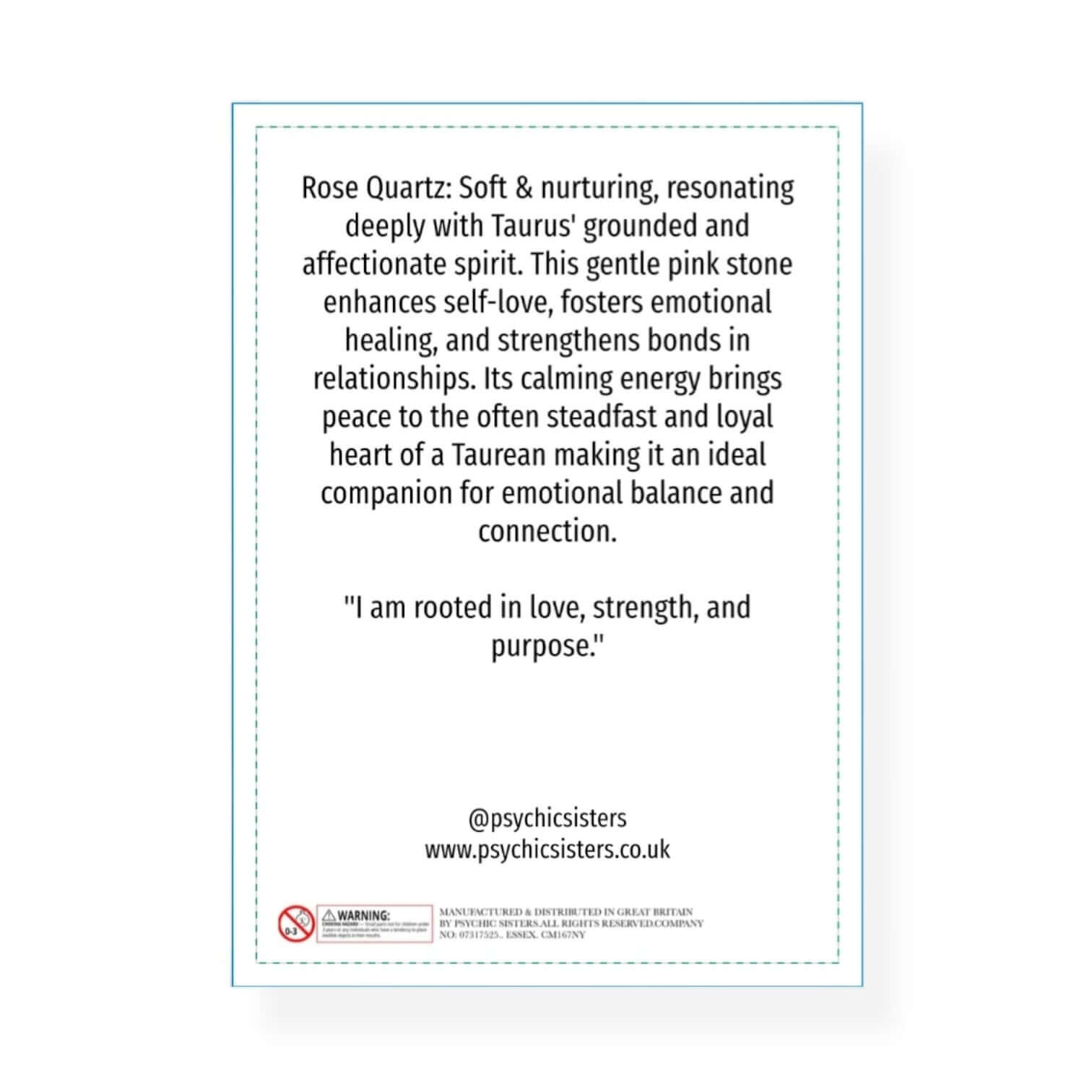 Rose Quartz description highlighting its nurturing qualities for Taurus, enhancing self-love and emotional balance.