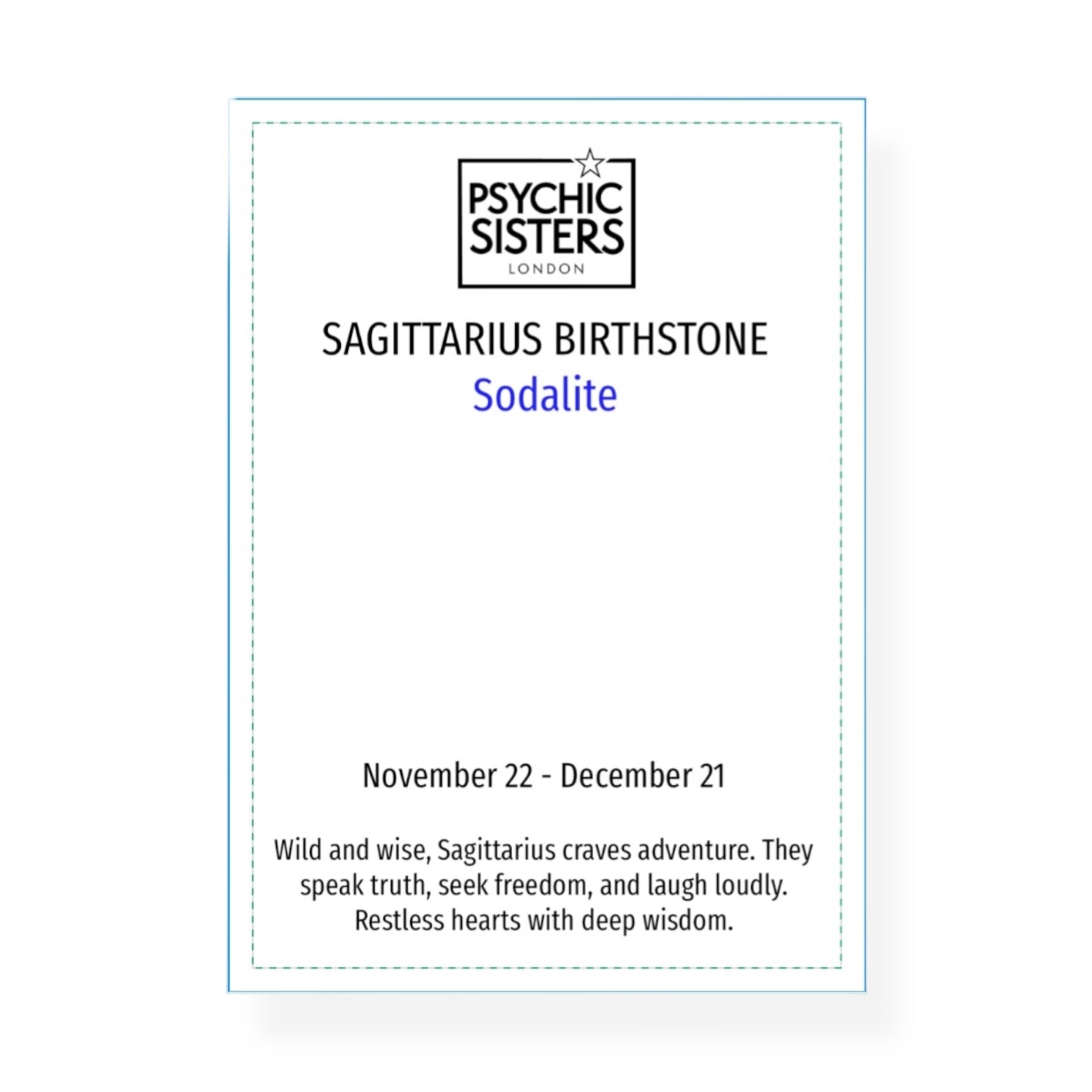 Psychic Sisters Sagittarius birthstone bracelet featuring Sodalite, symbolizing adventure and truth-seeking spirit.