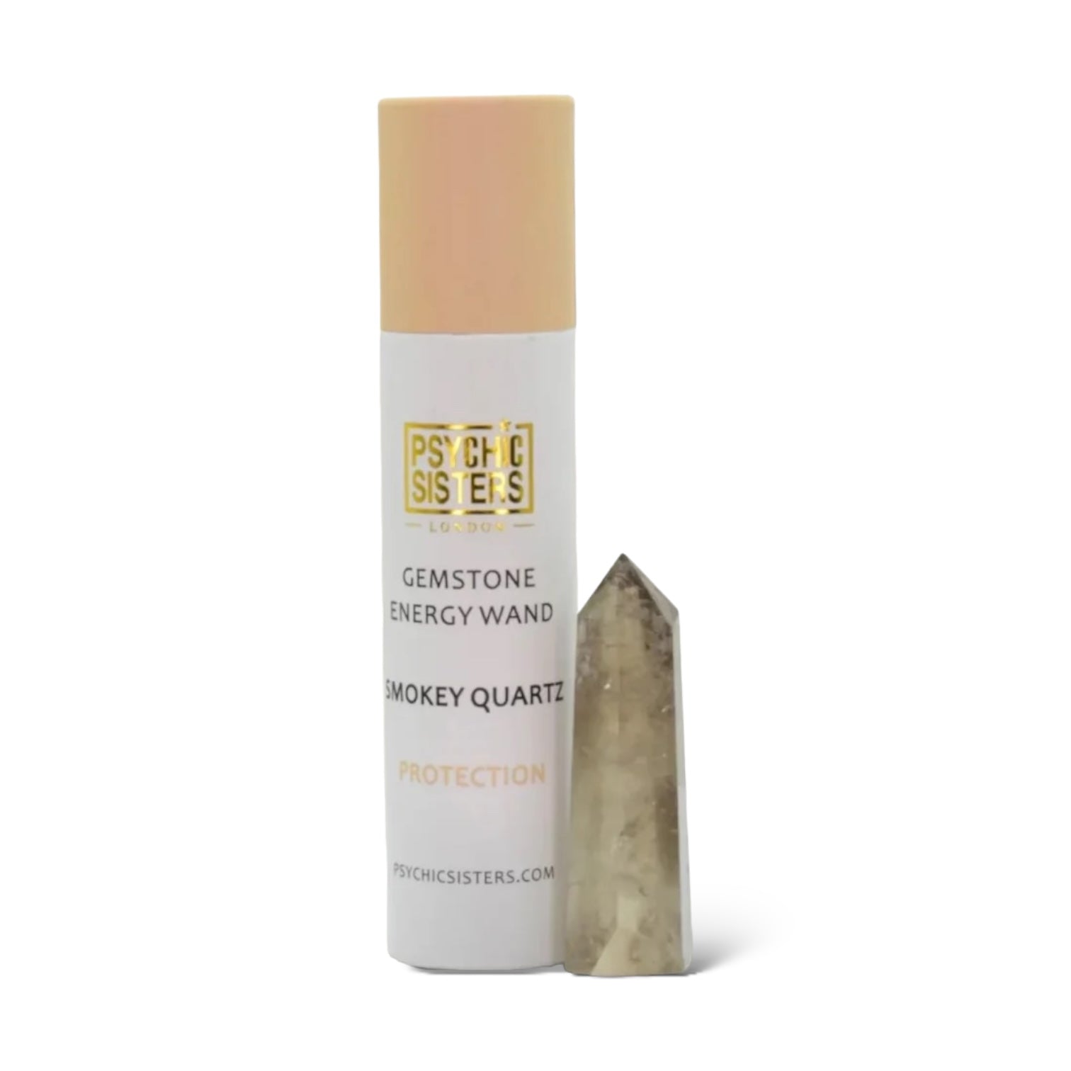 Smokey Quartz Point and Gemstone Energy Wand by Psychic Sisters for protection and spiritual balance.