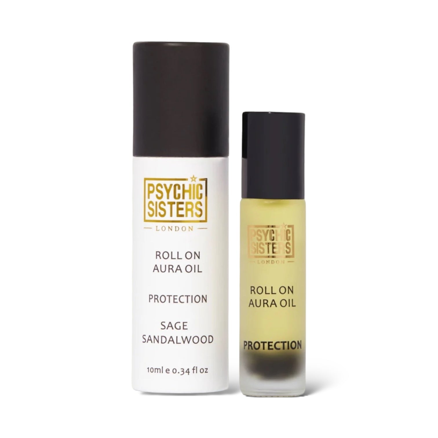 Protection Roll On by Psychic Sisters, featuring sage and sandalwood essential oils.