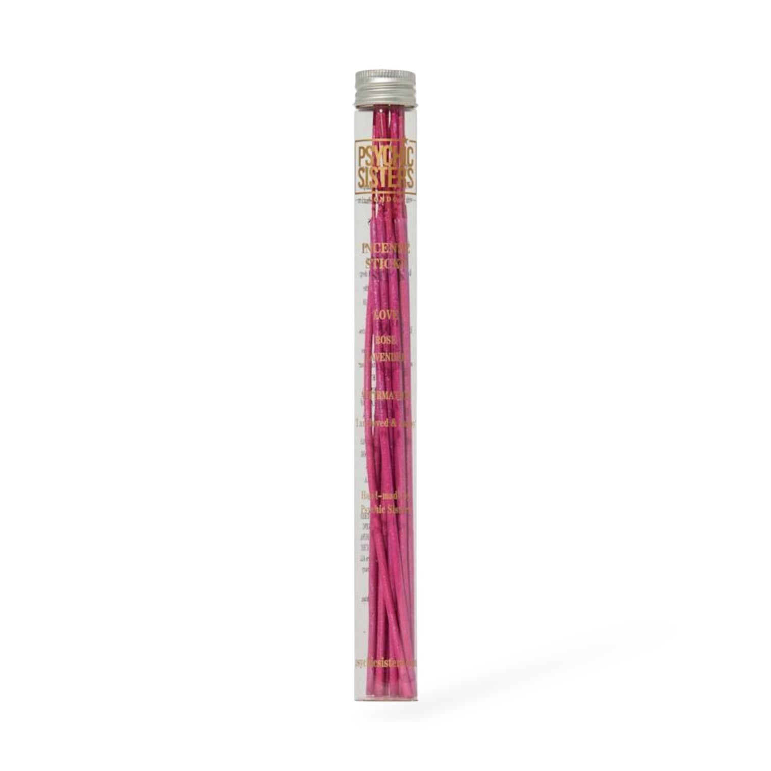 Love Incense luxury incense sticks in a reusable glass tube, handcrafted with pure essential oils.