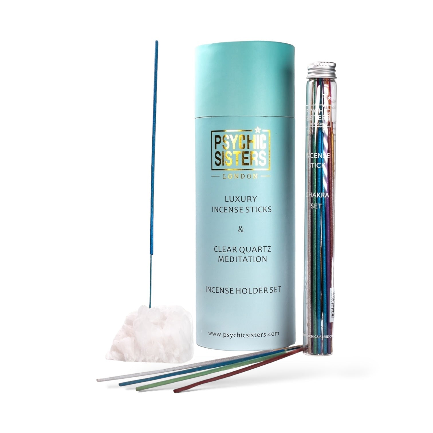 Clear Quartz Incense Holder Set with luxury incense sticks and quartz gemstone