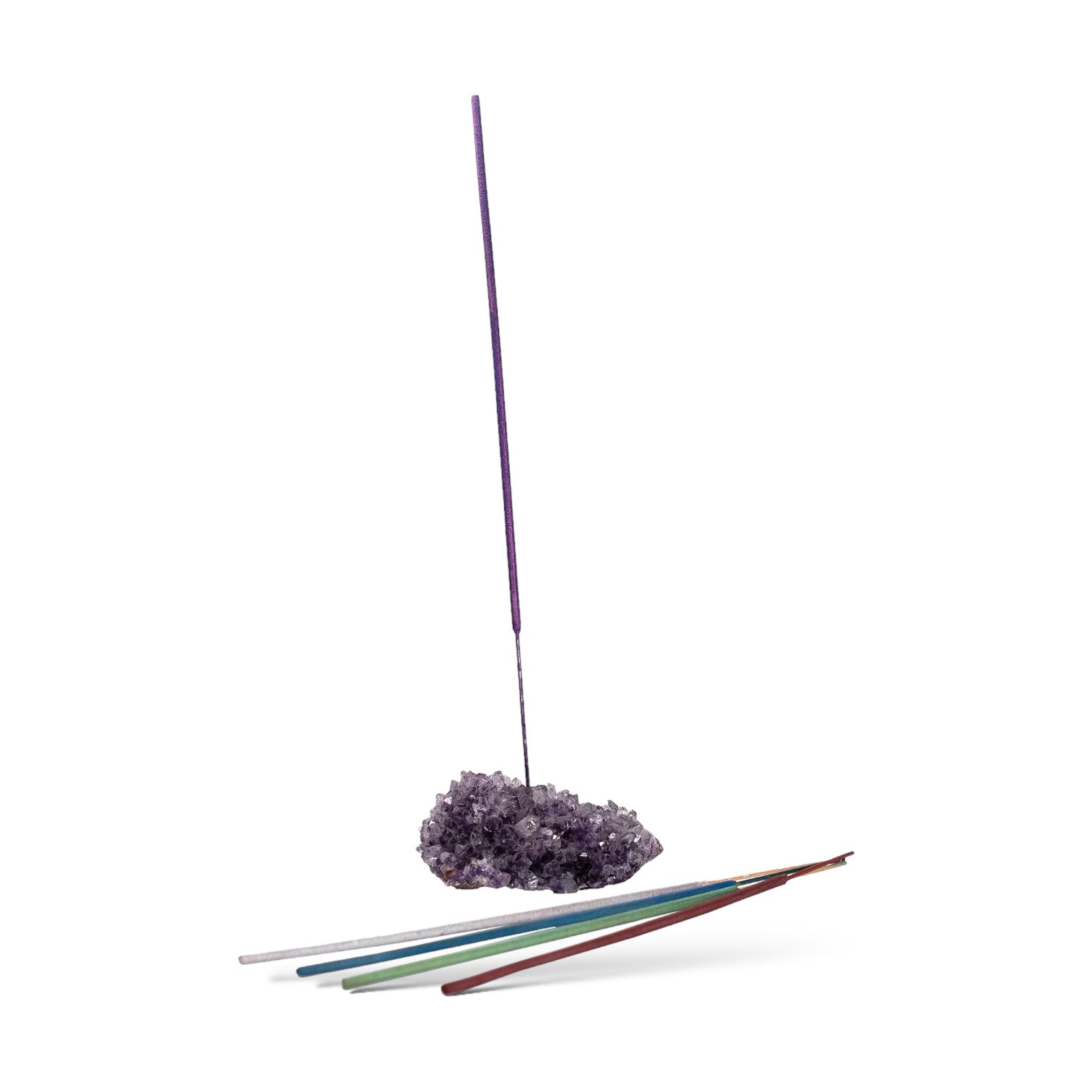 Amethyst Incense Holder Set with incense sticks for relaxation and purification.