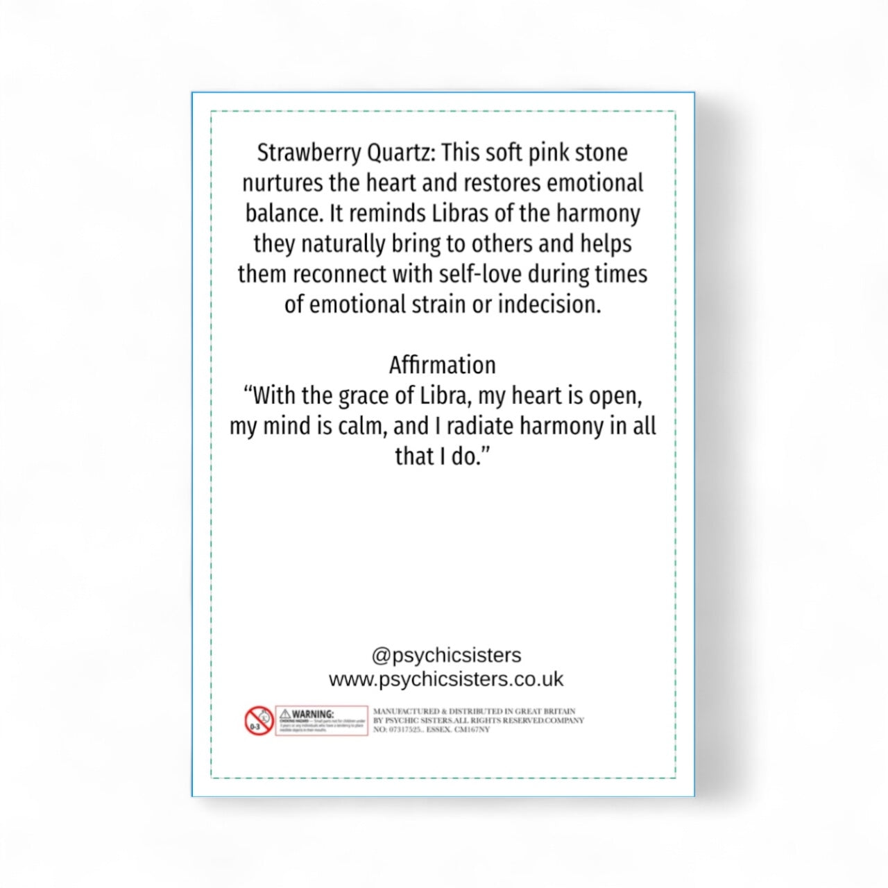 Information card about Strawberry Quartz with text and branding details.