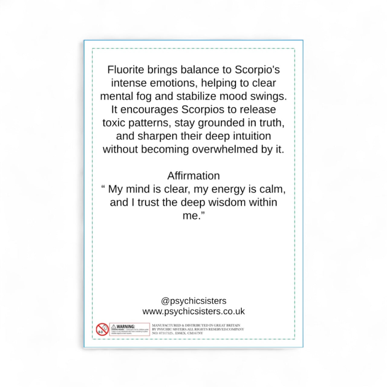 Text about fluorite's effects on Scorpios with a white background