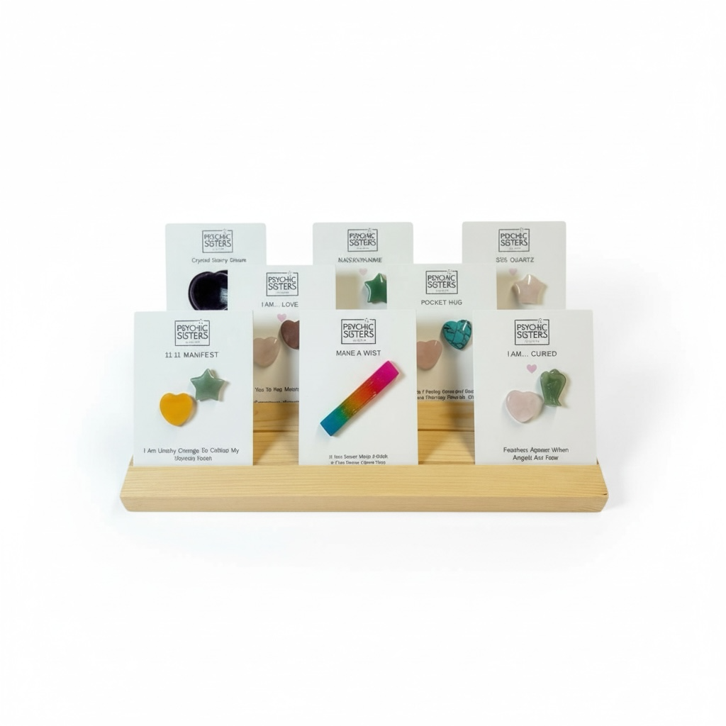 Set of small boxes on a wooden stand with a white background