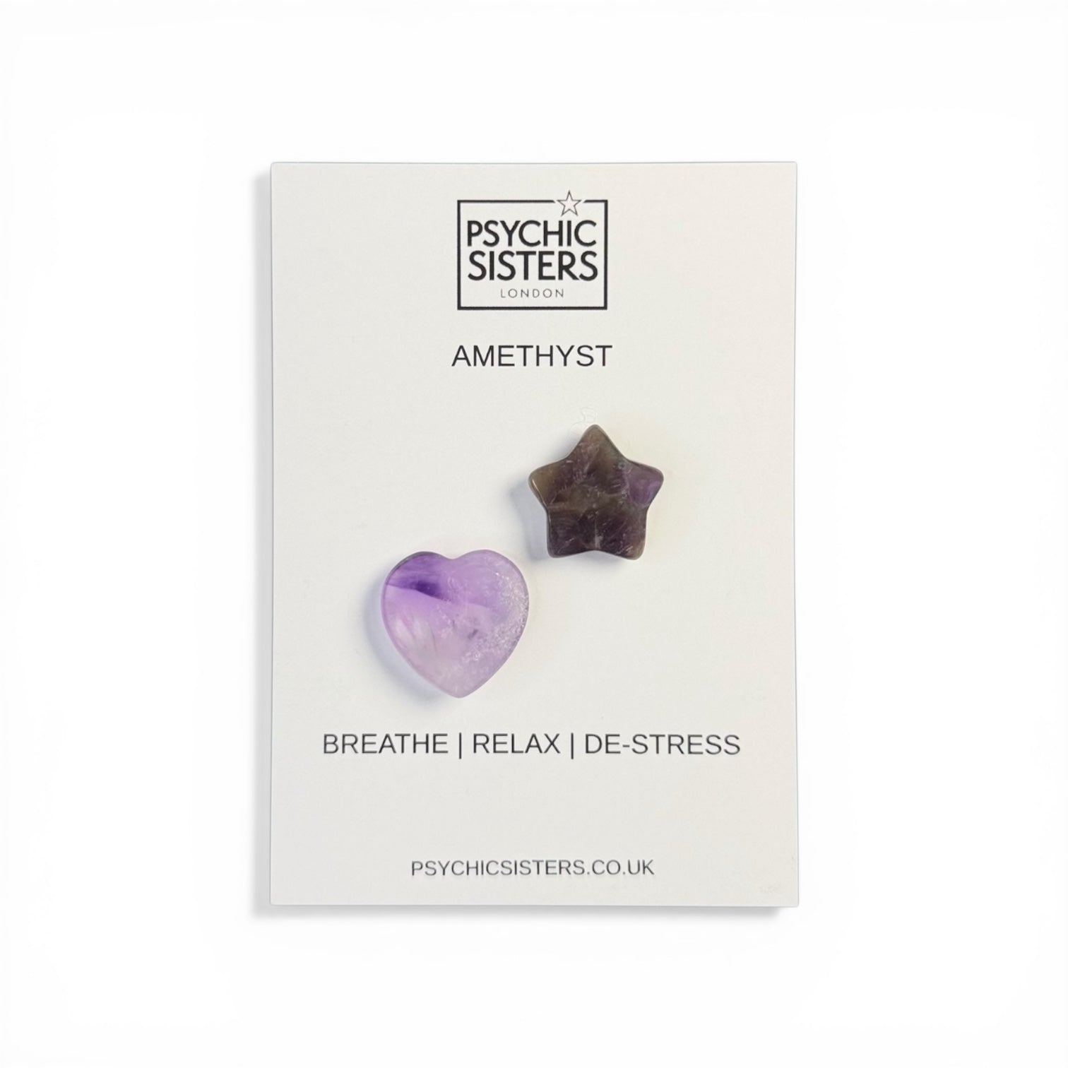 Amethyst gemstone heart and star Psychic Sisters 