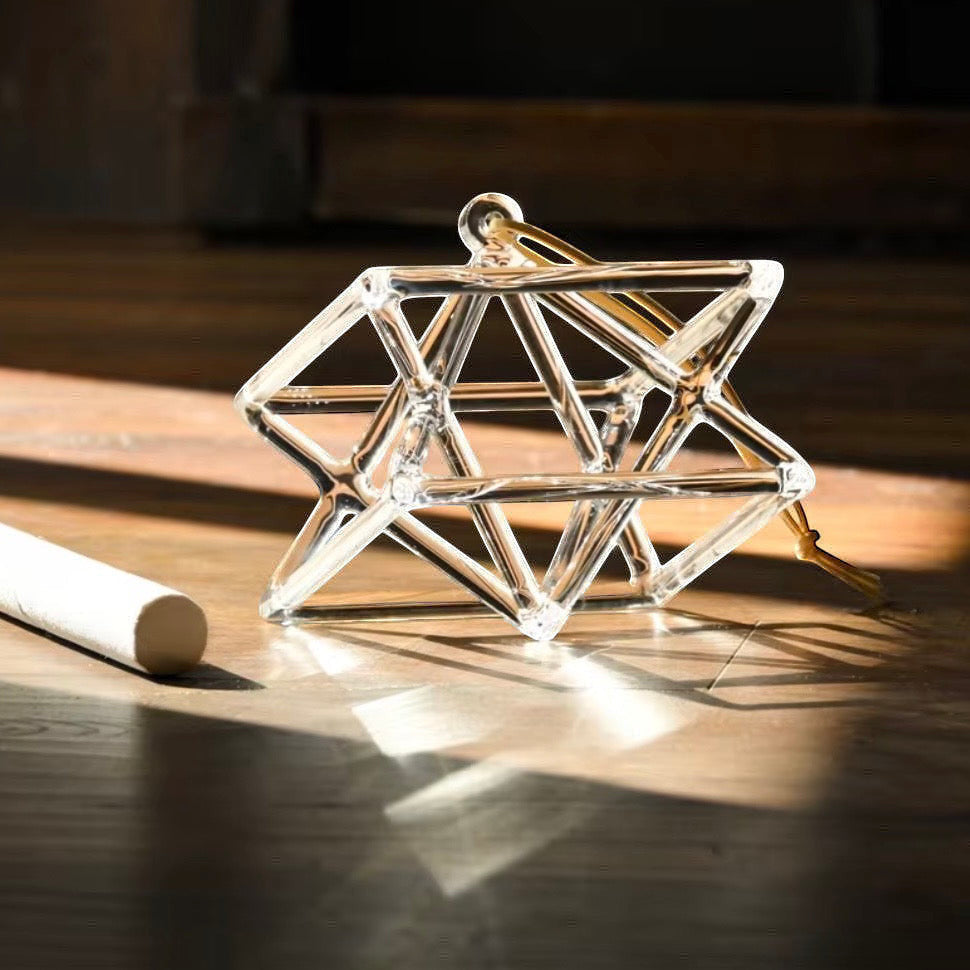 Psychic Sisters 8 inch clear quartz Merkaba crystal singing pyramid for sound healing and heart chakra meditation.