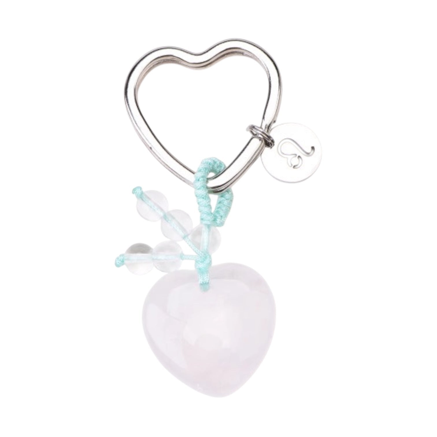 Psychic Sisters Leo zodiac keyring featuring a heart-shaped strawberry quartz crystal and sterling silver symbol disk.